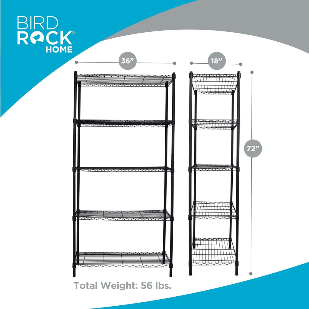 Internet's Best 5-Shelf Adjustable Wire Shelving | Heavy Duty Storage Rack | Metal Shelf for Garage, Restaurant, Industrial Use - Wide Unit Shelves, Sturdy Steel Frame | Black | 36" W x 18" D x 72" H
