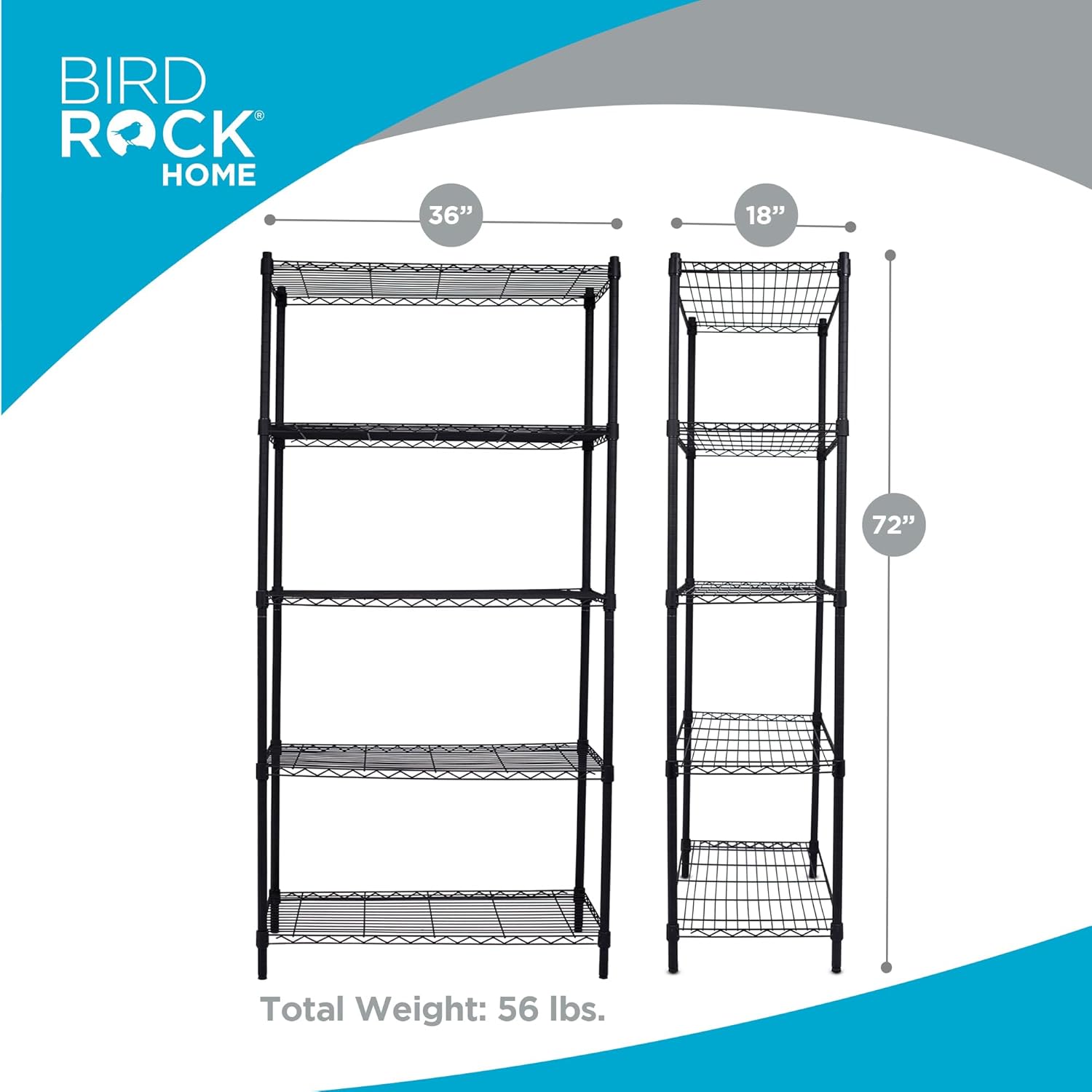 Internet's Best 5-Shelf Adjustable Wire Shelving | Heavy Duty Storage Rack | Metal Shelf for Garage, Restaurant, Industrial Use - Wide Unit Shelves, Sturdy Steel Frame | Black | 36" W x 18" D x 72" H