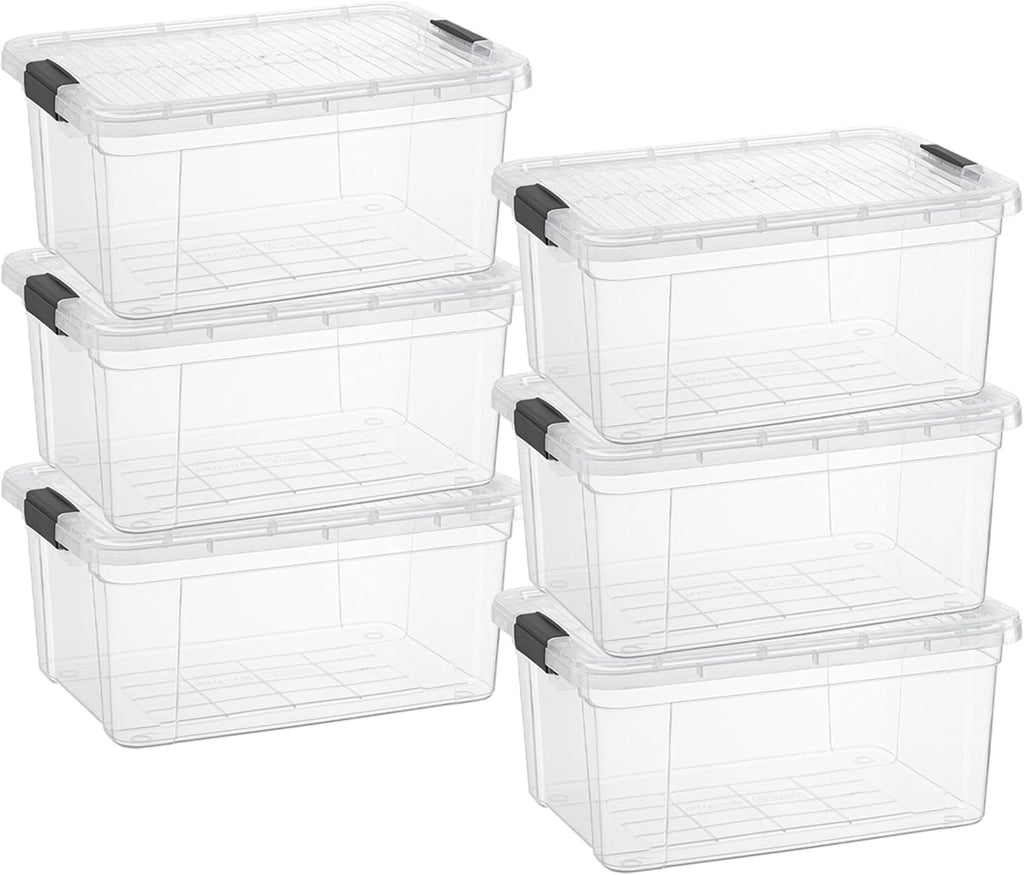 Superio Clear Plastic Storage Bin with Lid,Non-Toxic, BPA Free, Odor Free, Organizer Storage Box, Stackable Plastic Tote for Home, Garage, School, and Office (11 Quart, 6-Pack)