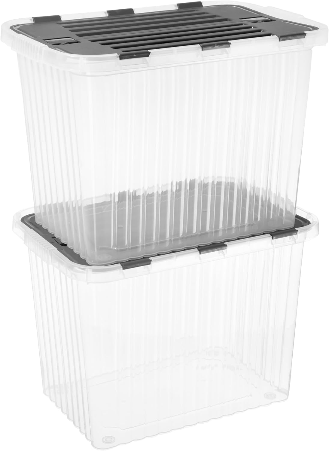 Superio Storage Bins with Lids, Clear Plastic Containers for Organizing, Stackable Totes, BPA Free, Odor Free, Organizer Boxes for Home, and Dorm, 53 Quart (2 Pack, 20.25"x14"x14.6")