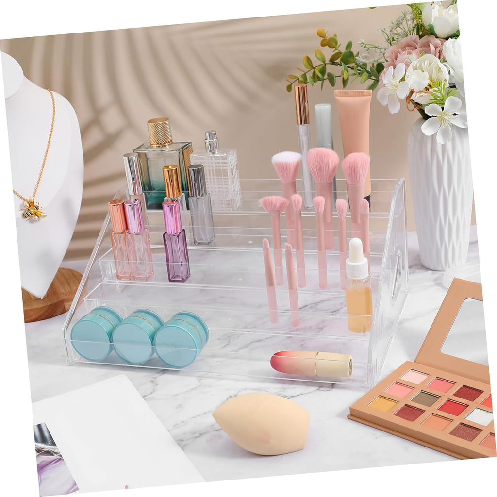 Acrylic Makeup Organizer Multi Layer Display Stand for Eyeshadow Palette Nail Polish and Perfume Storage Space Saving Design with Handles for Durable and Versatile Cosmetic Display
