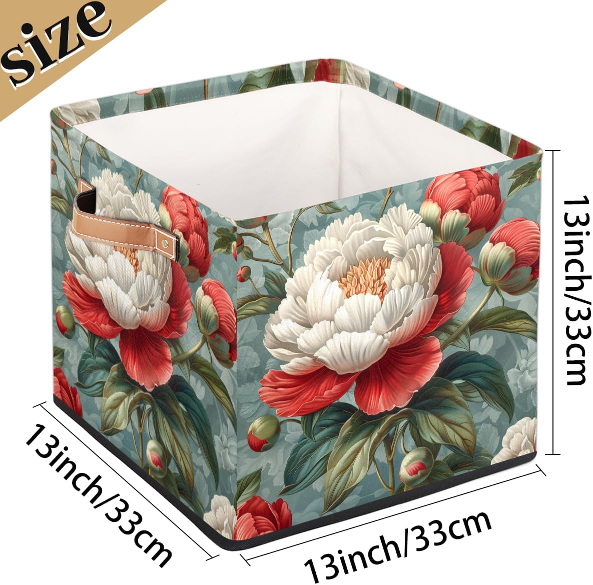 TropicalLife 13x13x13 Inch Large Fabric Storage Cube Retro Rose Foldable Storage Bin with Handles Organizer Boxes Cube Basket for Shelves Organizing Closet