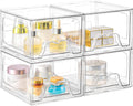 Stackable Makeup Organizer Storage Drawers Set of 4, Clear Plastic Organizer Bins for Beauty Supplies,Ideal for Vanity, Bathroom,Cabinet,Pantry Organization (4 Short)