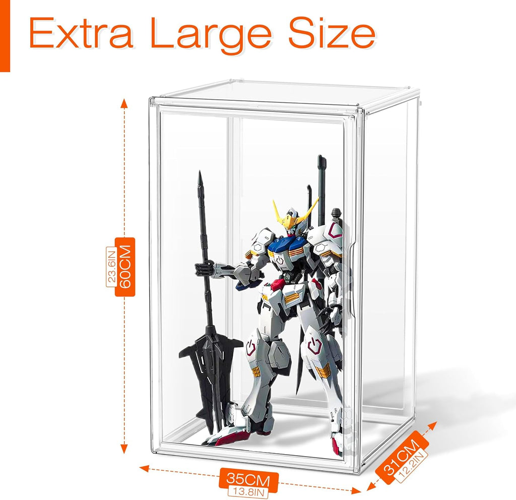 1 Pack Extra XXXXX-Large 13.8”x 12.2”x 23.6" Acrylic Display Case Long Tall Boot Shoe Storage Box Clear Giant Figure Collection Showcase with Magnetic Lid