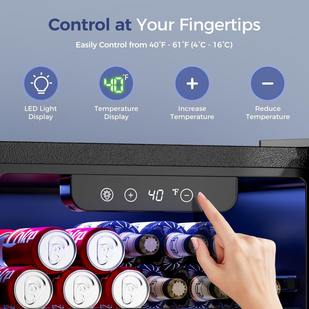 1.7 Cu.Ft Beverage Refrigerator Cooler - 68 Can Mini Fridge Glass Door for Drink Soda Beer Wine - Small Refrigerator for Bedroom Office Home Dorm Bar, Black