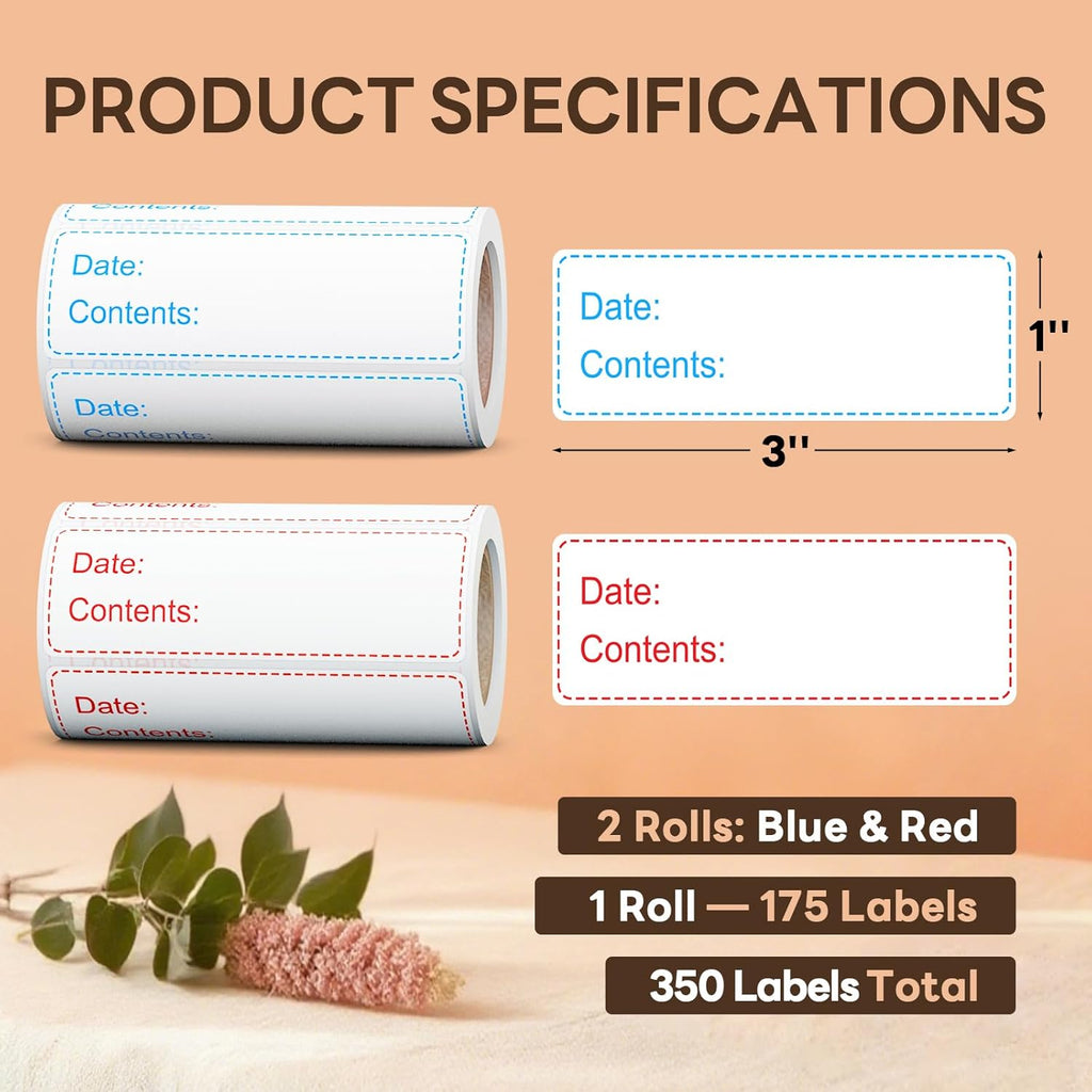 1" x 3" Freezer Labels, 350 PCS Removable Food Storage Stickers, 2 Color Waterproof & Oil-Resistant Write-On Freezer Labels for Kitchen, Refrigerator, Meal Prep, and Containers, TRSTGIX