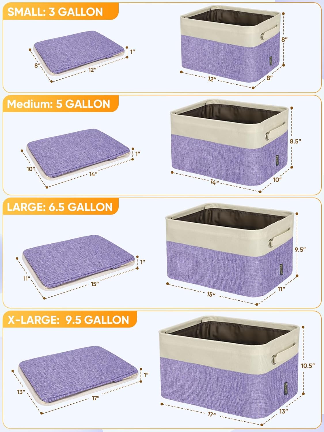 BALEINE 4 Pack Fabric Storage Bins for Shelves, Linen Storage Baskets for Organizing, Decorative Closet Bins for Clothes, Home (Lavender, 14''x10''x8.5'')