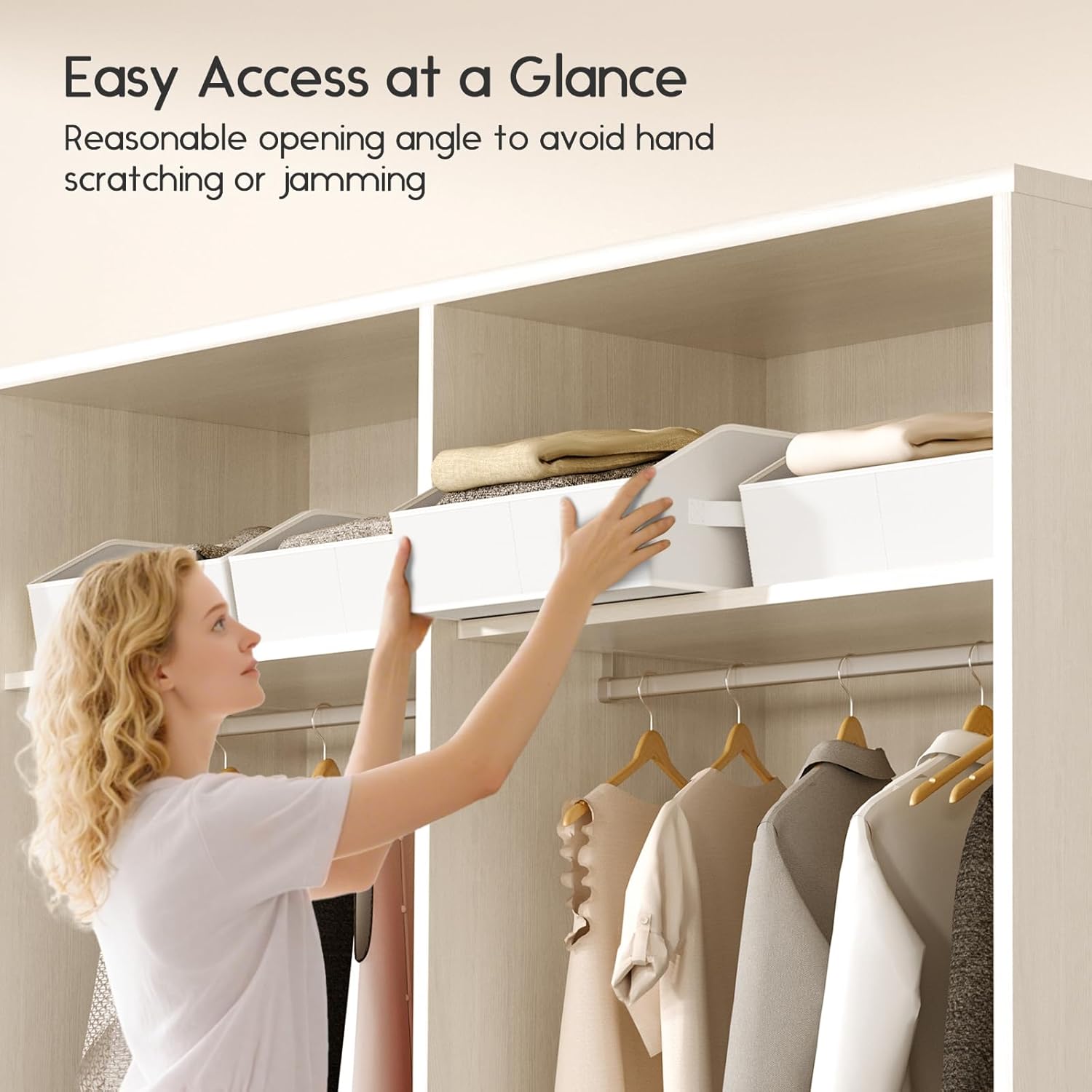 Large Closet Organizers and Storage Bins - 10 Pack Trapezoid Storage Baskets for Shelves, Foldable Fabric Baskets with Handles Ideal for Closet, Basket, Wardrobe and Shelf Storage, White