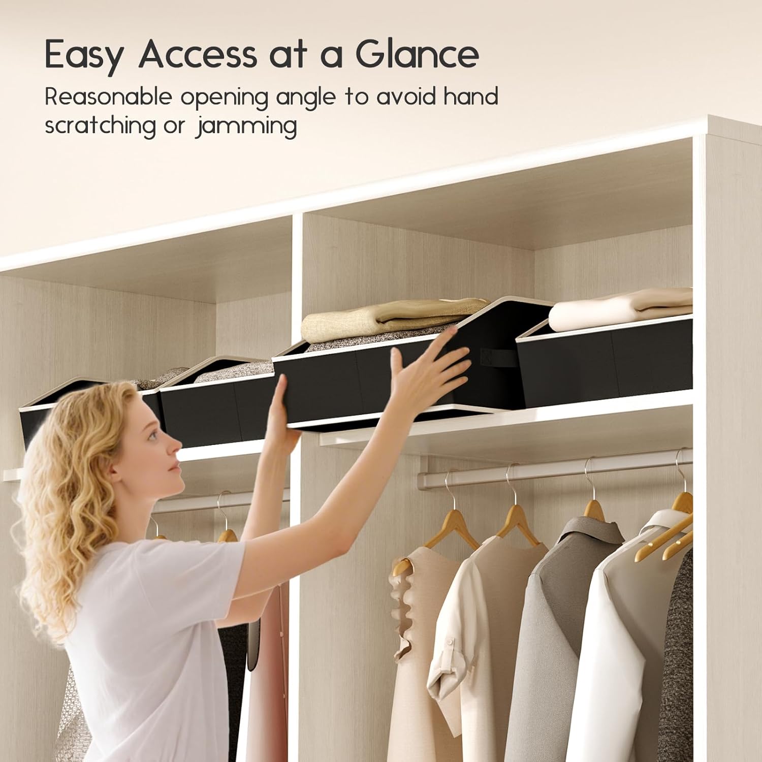 Large Closet Organizers and Storage Bins - 10 Pack Trapezoid Storage Baskets for Shelves, Foldable Fabric Baskets with Handles Ideal for Closet, Basket, Wardrobe and Shelf Storage, Black