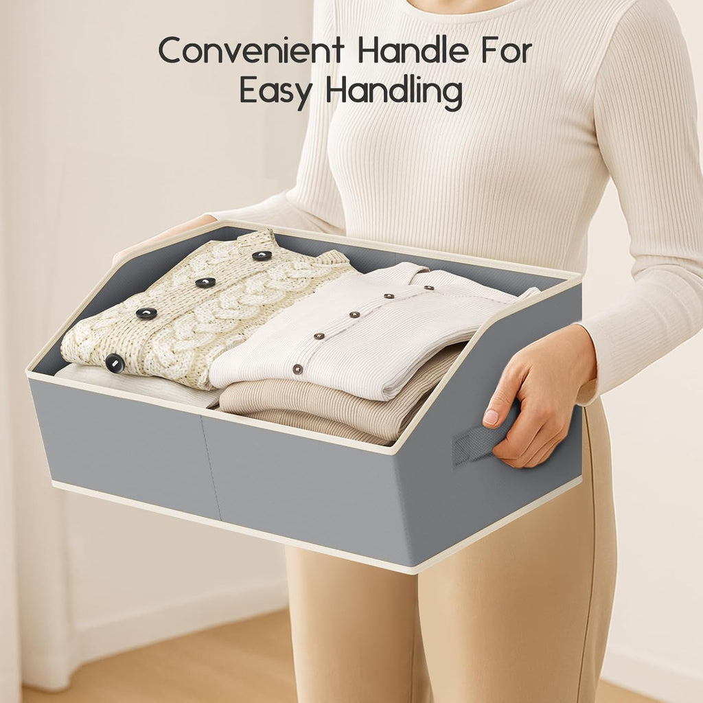 Large Closet Organizers and Storage Bins - 8 Pack Trapezoid Storage Baskets for Shelves, Foldable Fabric Baskets with Handles Ideal for Closet, Basket, Wardrobe and Shelf Storage, Grey