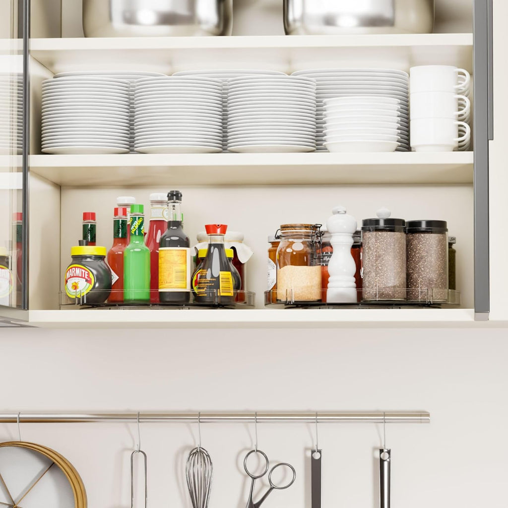 Yieach 2 Pack Rectangle Lazy Susan for Refrigerator,12″x10″ Square Fridge Turntable Organizer & Tray and 2 Tier Rotating Spice Rack for Jar,Can,Medication,Condiments,Seasoning Organizer for Cabinet