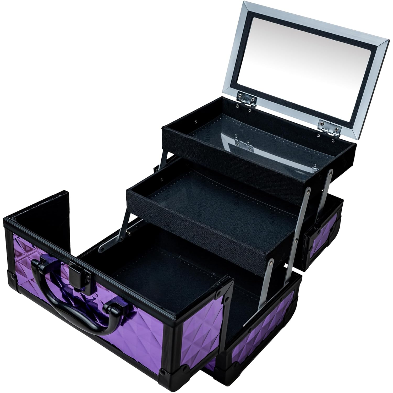 SHANY Chic Makeup Train Case Cosmetic Box Portable Makeup Case Cosmetics Beauty Organizer Jewelry storage with Locks, Multi trays Makeup Storage Box with Makeup Mirror - Lavender