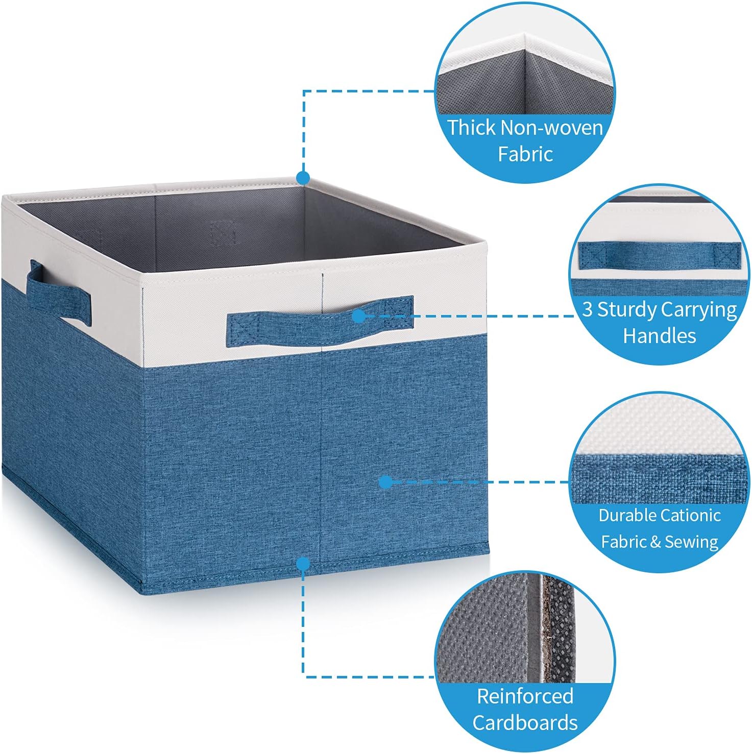 GhvyenntteS 6 Pack Fabric Storage Bins, 15x11x9.6 inch Closet Storage Bins for Shelves with 3 Handles, Foldable Storage Baskets for Shelves, Sturdy Closet Organizers and Storage Boxes, Blue