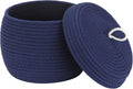 Sea Team Round Cotton Rope Storage Basket with Lid, Decorative Woven Storage Bin, Pot, Caddy, Organizer, Container for Snacks, Towels, Plants, 10 x 7.5 Inches (Small, Dark Blue)