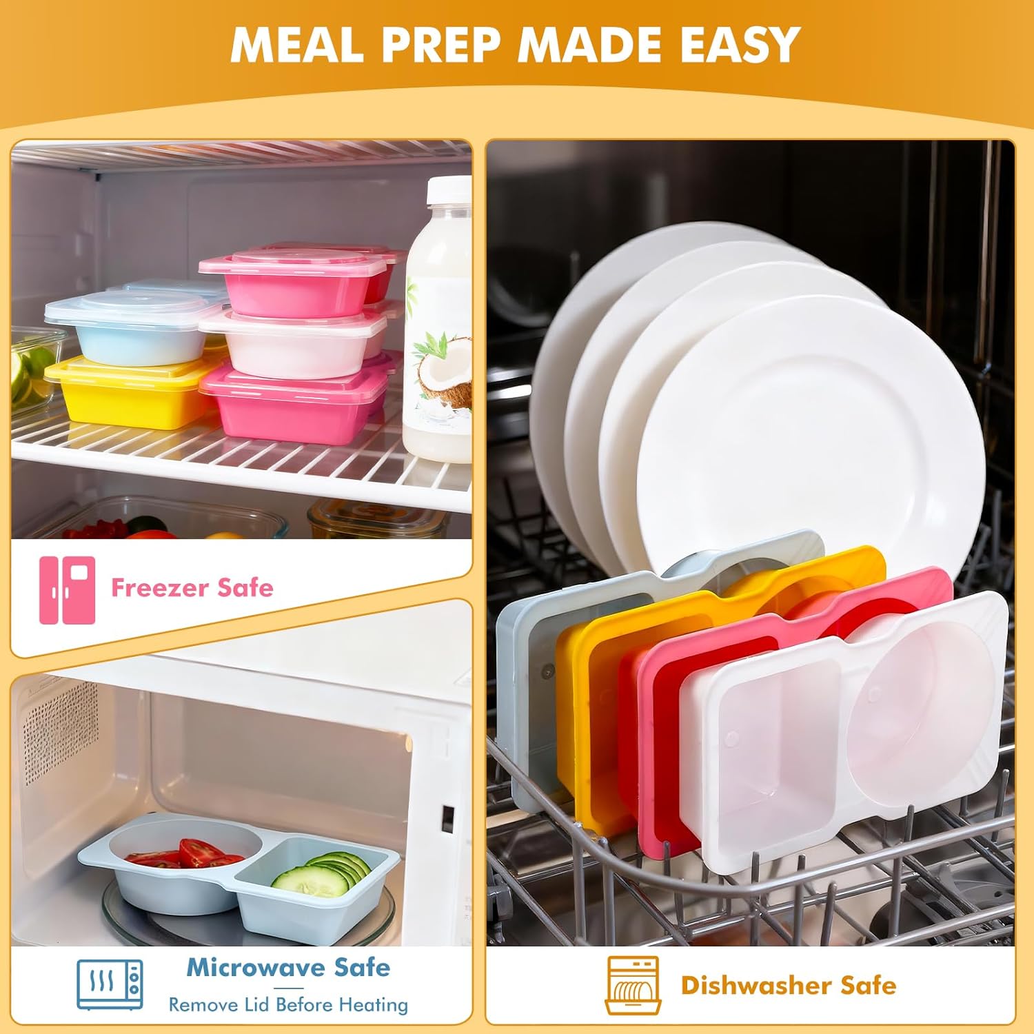 20 Sets Reusable Snack Containers with Lids, 2-Compartment BPA-Free Portion Control Containers for Kids Lunch, Meal Prep & On-the-Go, Refrigerator & Microwave Safe with 10 Animal Forks (4 Color)