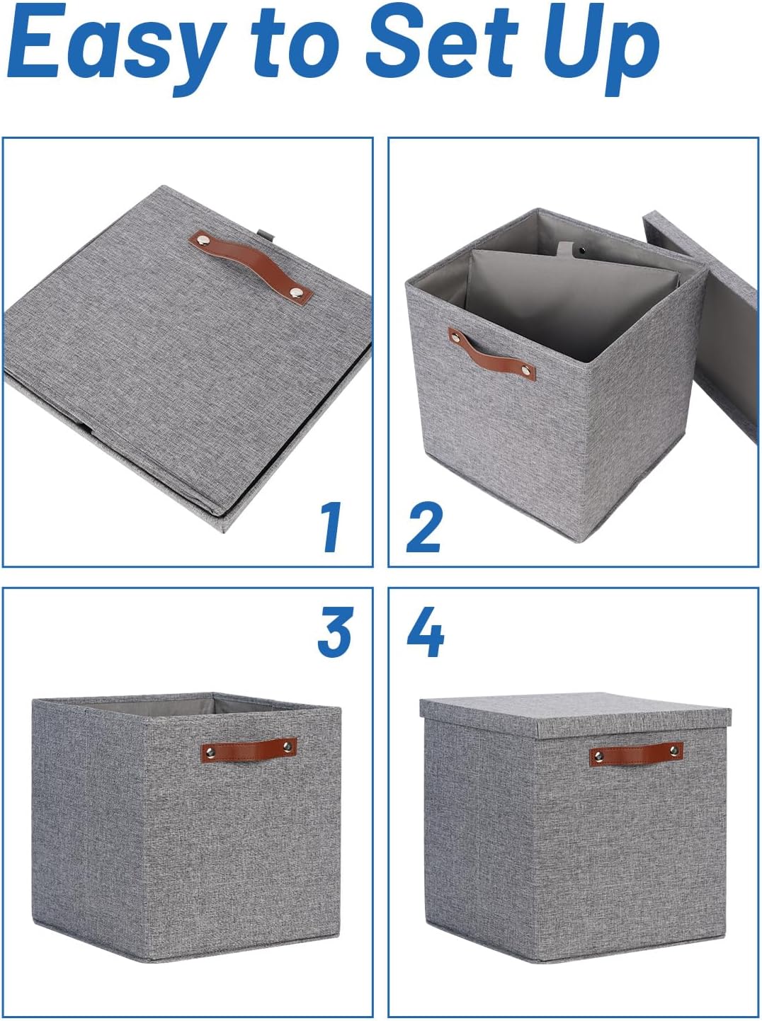 Temary Fabric Storage Bins with Lids 13 Inch Storage Cubes with Lid, Decorative Foldable Storage Boxes for Clothes, Closet Organizers (Grey, 13x13x13inch)