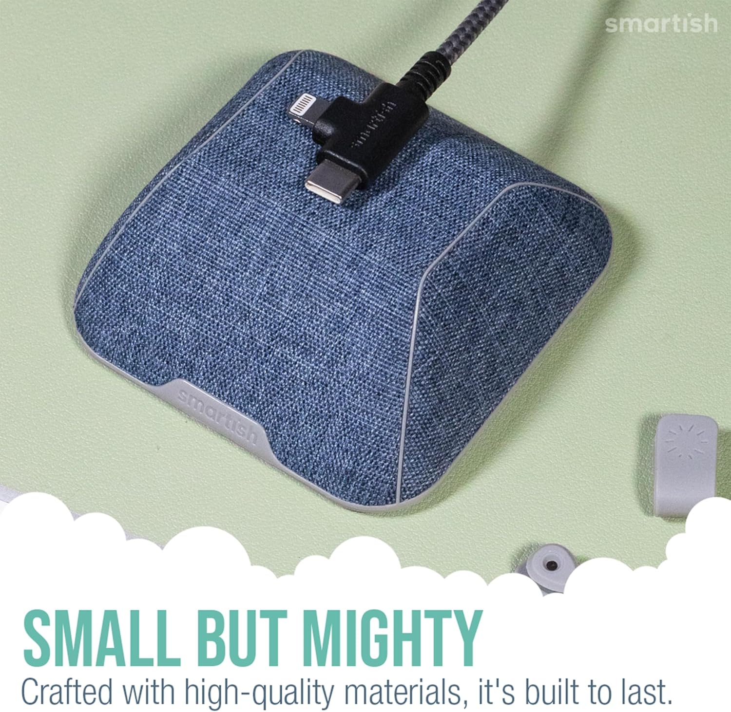 Smartish® Magnetic Cord Holder - Cable Wrangler Organizer with Magnet Clips for Charger Management on Desktop, Nightstand, or Side Table for All Cables, USB-C, Lightning Cables - Blue Jeanie