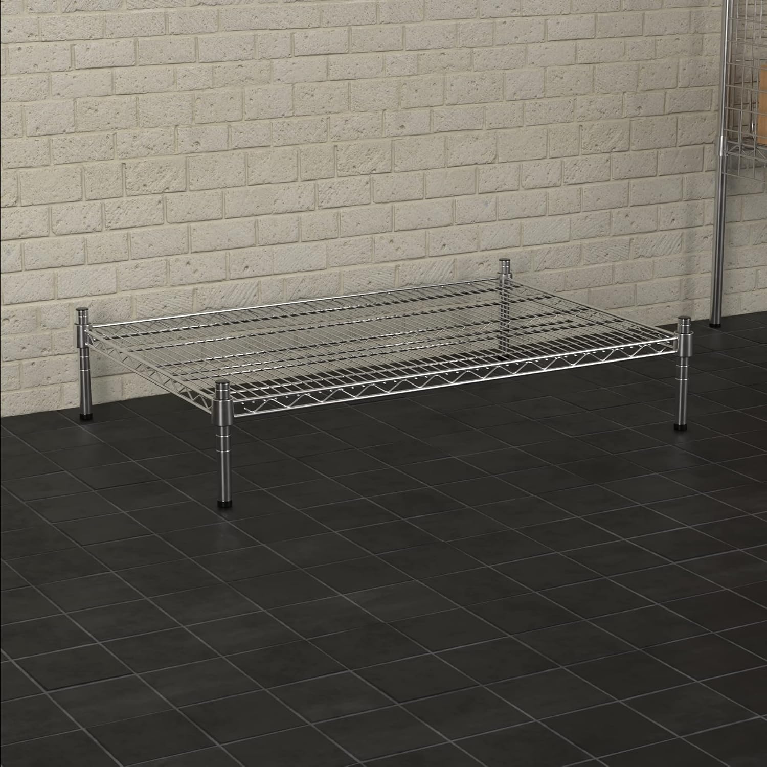 24" x 36" NSF Chrome Wire Stationary Dunnage Storage Rack with 8" Posts, Ideal for Commercial Kitchen, Home, Garage, Warehouse, Shelters