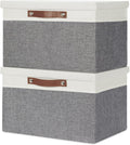 Temary Collapsible Storage Bins Storage Boxes with lid, 2 Pack Storage Baskets with Lid Organizing Clothes, Decorative Organizer Bins with Handles (White&Gray, 15x11x9.5inch)