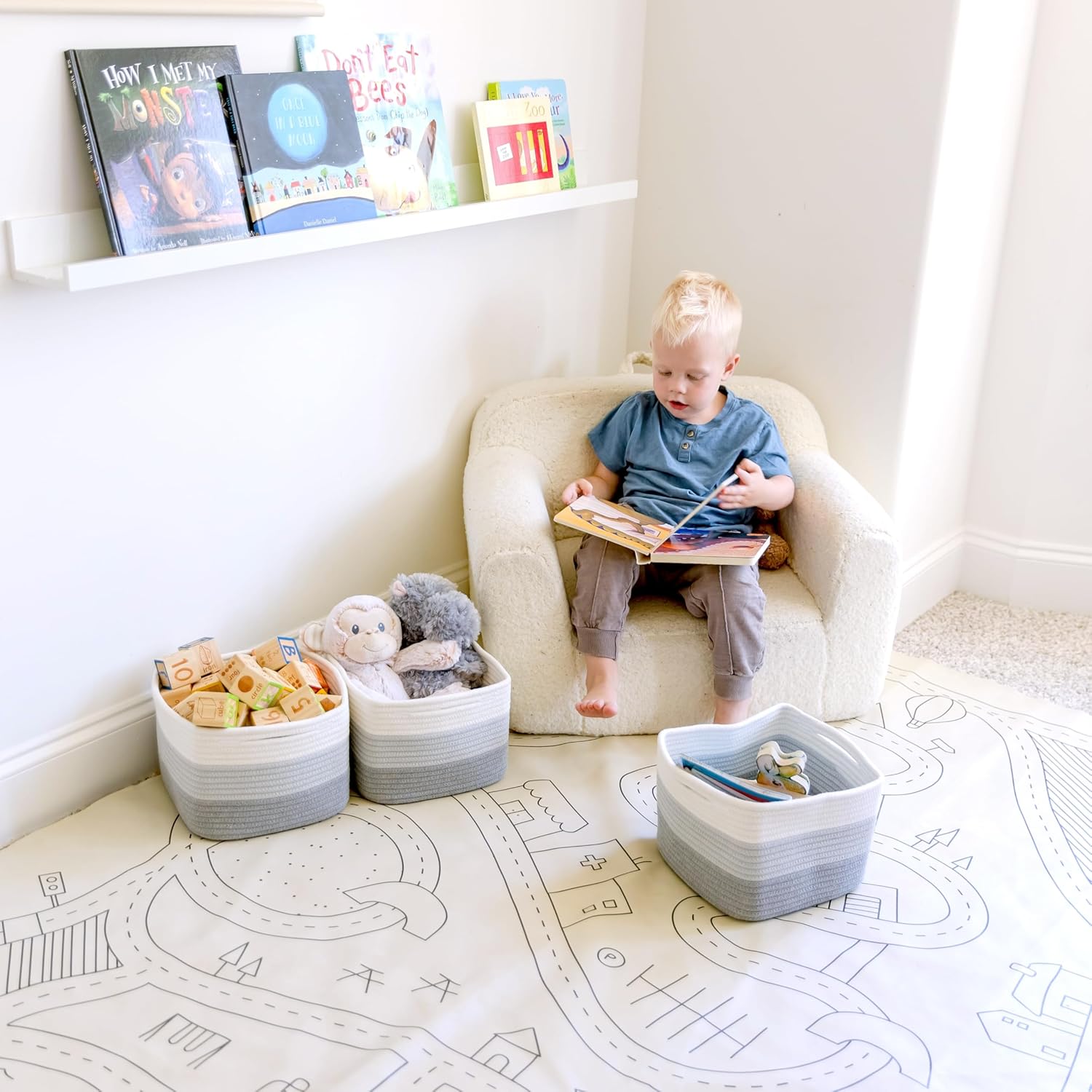 NaturalCozy Storage Cubes 9”x9”x7”Cotton Rope Woven Baskets for Organizing 3-Pack | 9 Inch Cube Storage Bin | Small Basket for Shelf Nursery, Pantry, Decorative Plant, Bathroom Closet, Toy Gift