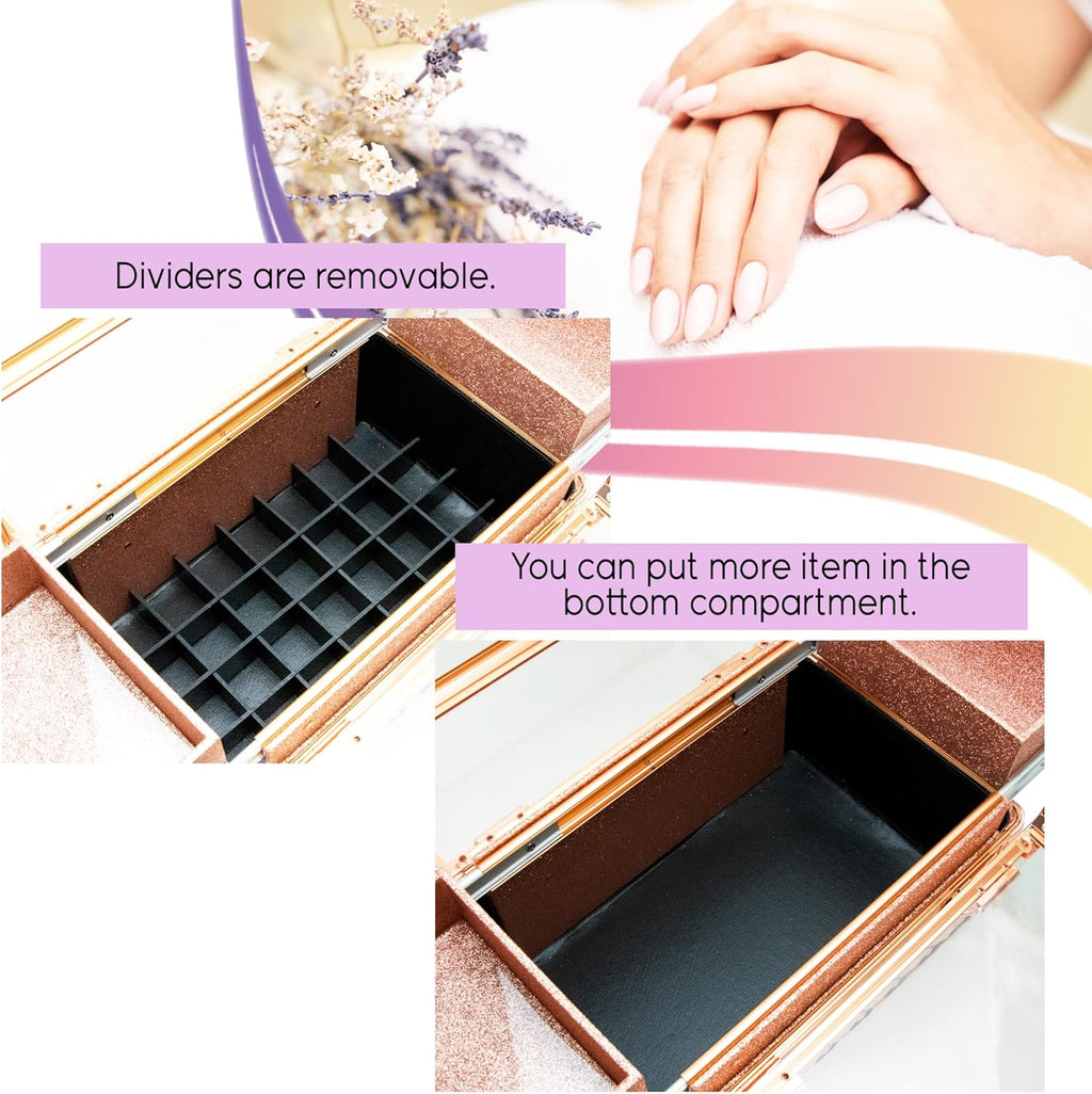 Ver Beauty Armored Acrylic Cosmetic Case Organizer Train Makeup Case with 4 Extendable Trays and Bottom Compartment Key and Lock (Rose Gold Diamond)