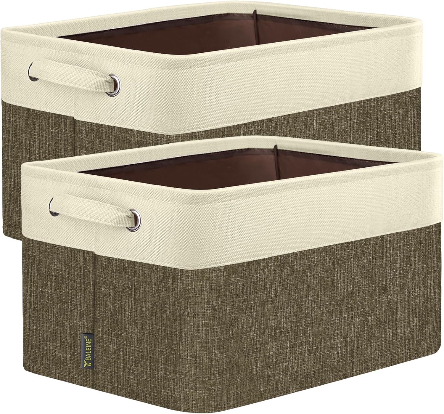 BALEINE 2 Pack Fabric Storage Bins for Shelves, Linen Storage Baskets for Organizing, Decorative Closet Bins for Clothes, Home (Brown, 17''x13''x10.5'')