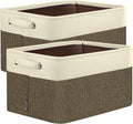 BALEINE 2 Pack Fabric Storage Bins for Shelves, Linen Storage Baskets for Organizing, Decorative Closet Bins for Clothes, Home (Brown, 15"x11"x9.5") ﻿