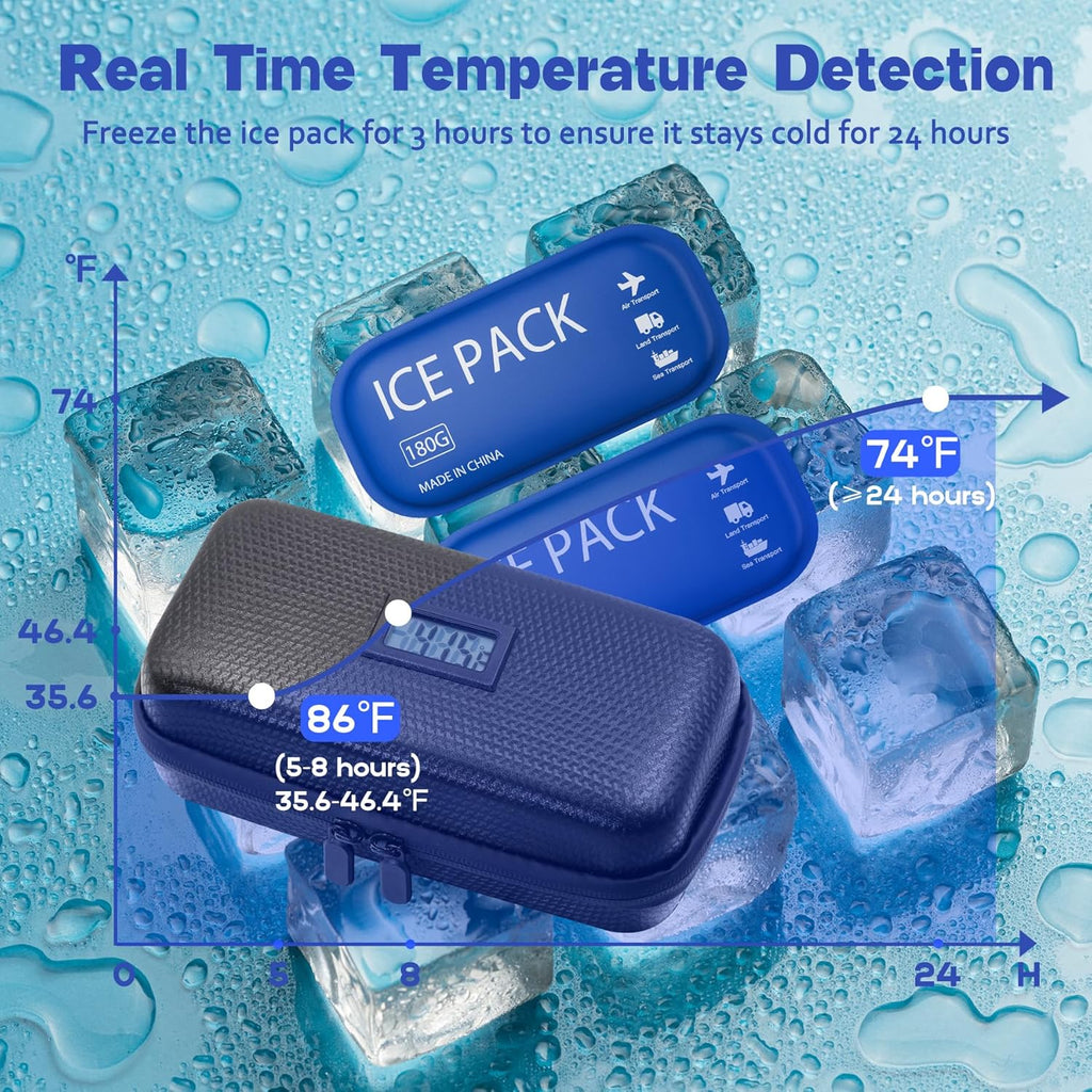 Insulin Cooler Travel Case TSA Approved Diabetic Medicine Cooling Bag with Digital Temperature Display, 2 Ice Pack