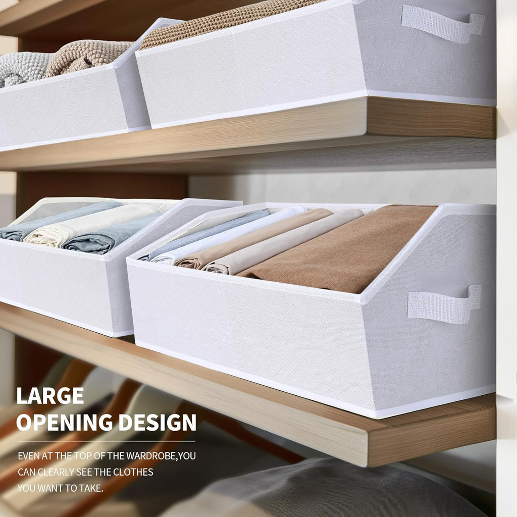 Closet Baskets for Shelves - Decorative Storage Baskets with Handle, Trapezoid Closet Bins for Organization, Shelf Storage Bins for Clothes, Books, Home, Office, 8 Pack, White