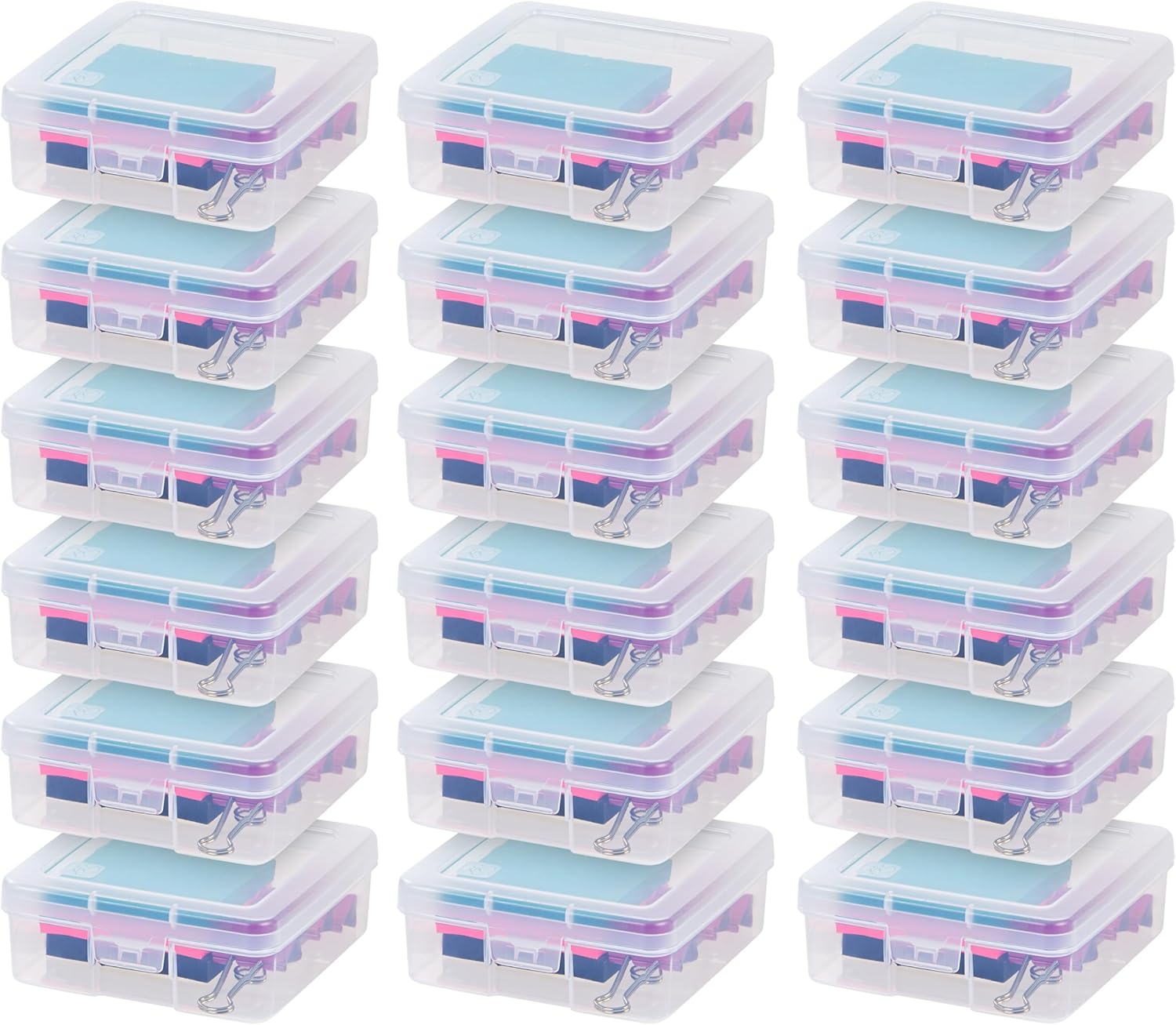 IRIS USA Pencil Case Boxes, 18-Pack, |Made in USA|, Plastic Bead Organizing Containers with Snap Lid for Arts, Crafts, Ephemera, Stickers, & Dance Cheer, Clear - Small