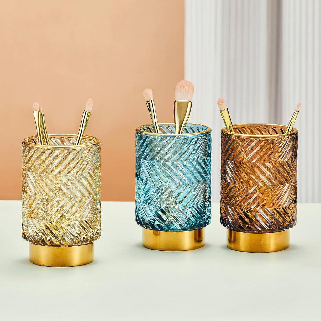 Makeup Brush Holder Organizer,Toothbrush Holders,Desk Pen Pencil Holder,Multifunctional Vintage Glass Brush Cup（A40-5-US）