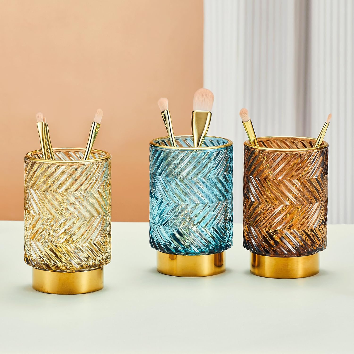 Makeup Brush Holder Organizer,Toothbrush Holders,Desk Pen Pencil Holder,Multifunctional Vintage Glass Brush Cup（A40-5-US）