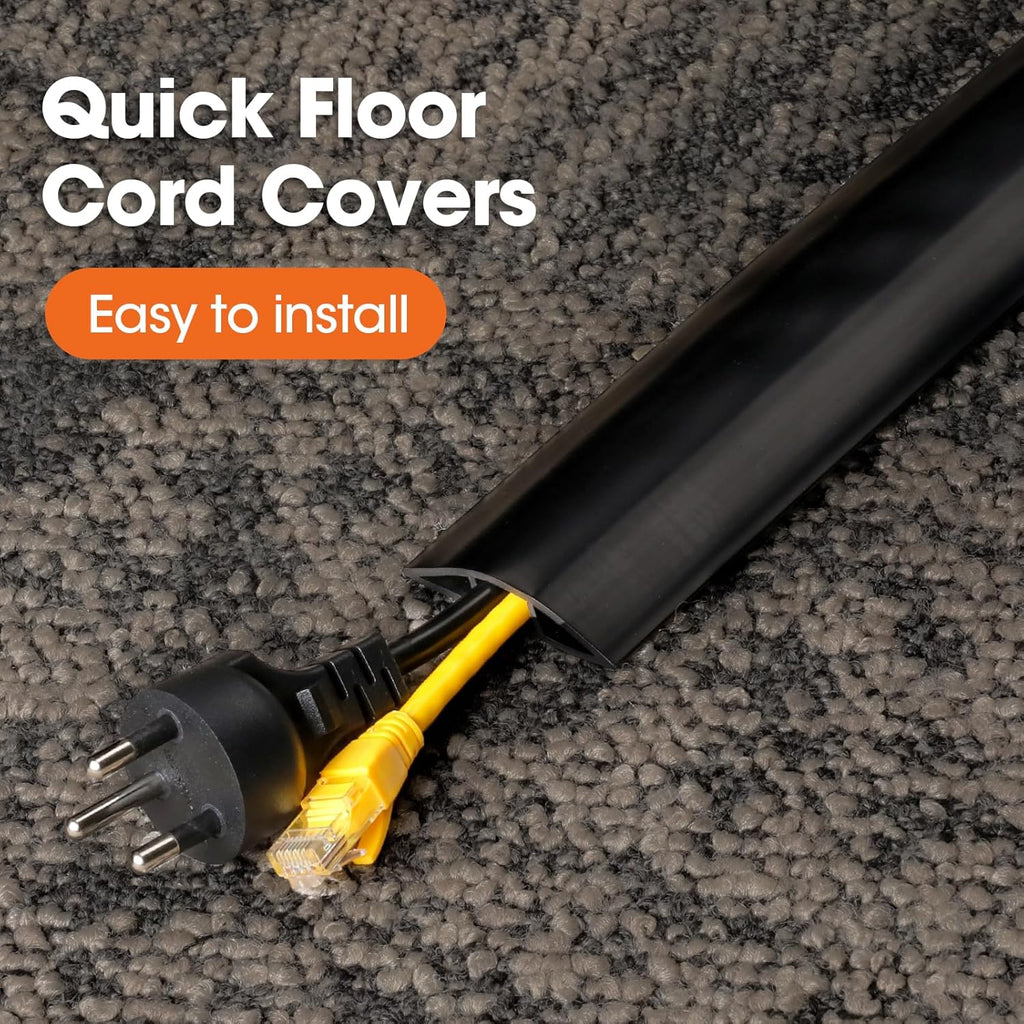 10 FT Floor Cord Cover, Cord Covers for Wires on Floor, Cord Protector, Floor Cable Cover, Hide Extension Cord Covers for Floor, Cable Cavity: 0.47" (W) x 0.29" (H), Black