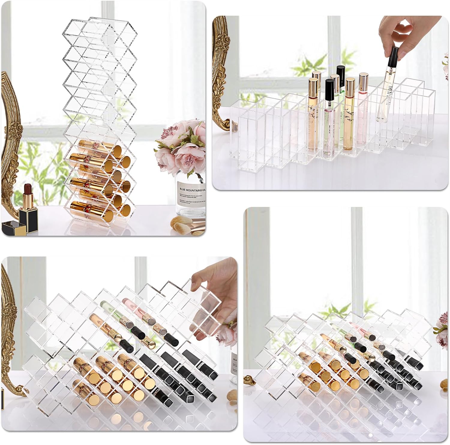 ELLDOO Rollerball Perfume Organizer, 23 Spaces Clear Acrylic Perfume Storage Holder Beauty Scent Holder, Stackable Makeup Lipgloss Lipstick Display Case Lip Gloss Storage Stand (8-Tier)