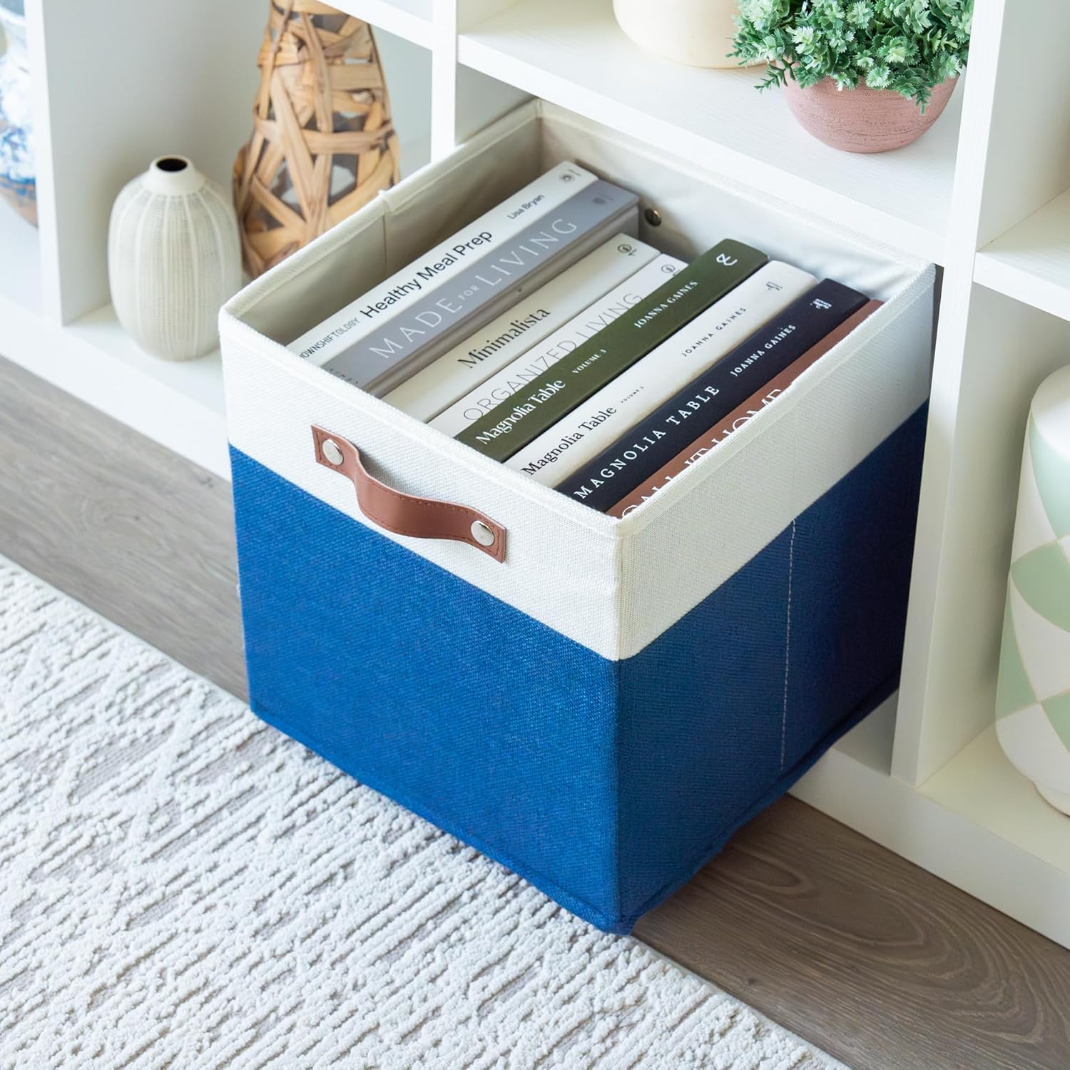 OrganiHaus 11" x 11" x 11" Fabric Cubes Storage Bins Set of 4, Foldable Collapsible Canvas Storage Bins for Organizer, Toy Organizer for Kallax, 11 Inch Linen Cube Shelf Baskets - Navy Blue