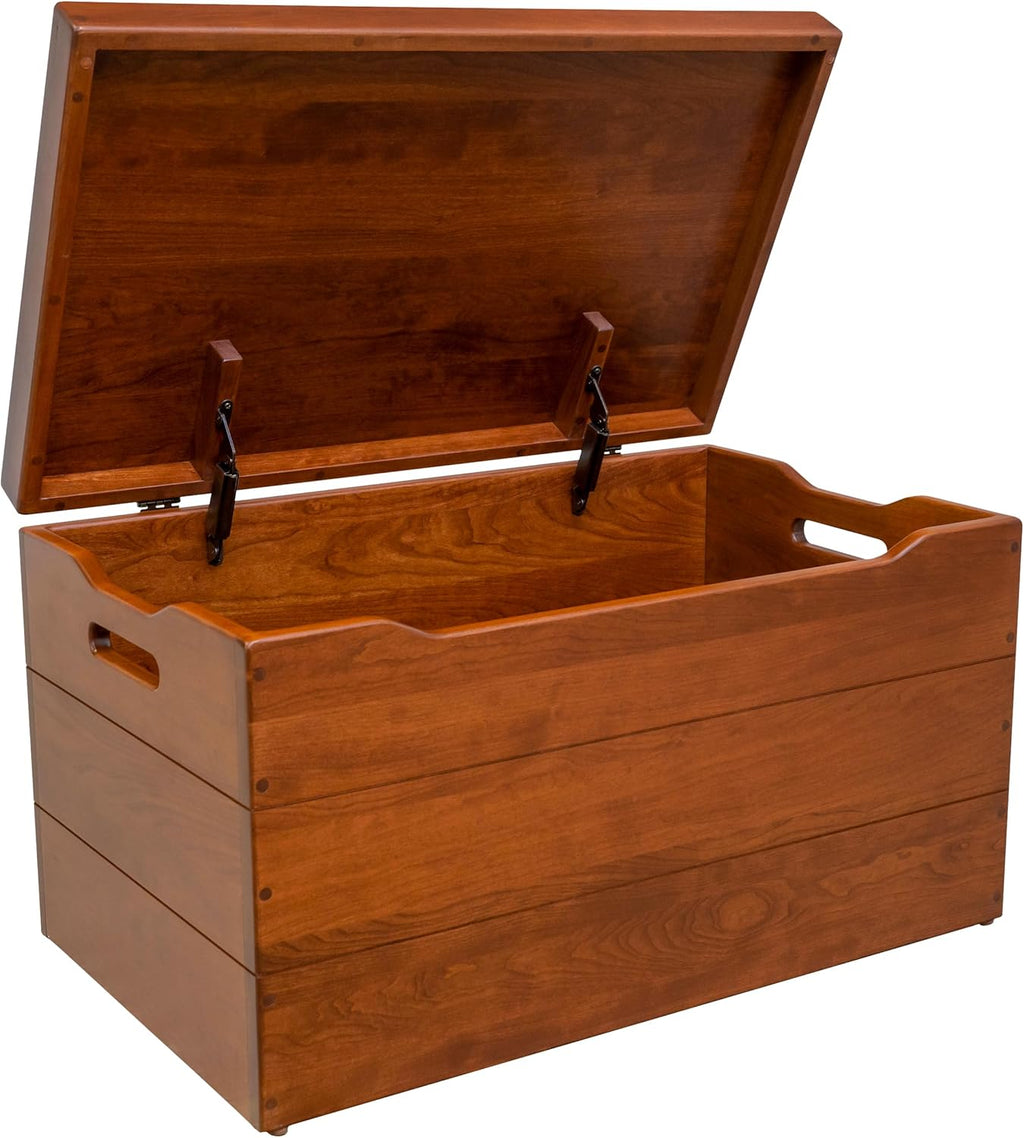 Amish Made Wooden Storage Chest Trunk Box with Lid and Handles for Bedroolanket, Clothes, Anti-Slam Hinges, Handmade, Rustic, Cherry Wood, W. Cherry Stain, 30"