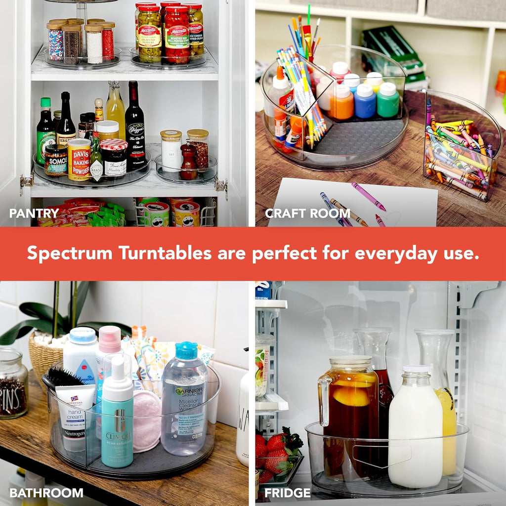 Spectrum Medium Lazy Susan Organizer 9.5 in for Cabinet Refrigerator Pantry Table Rotating Kitchen Storage Spice Rack Fridge Organization, Charcoal Gray Spinning Turntable for Sauces Jams Condiments