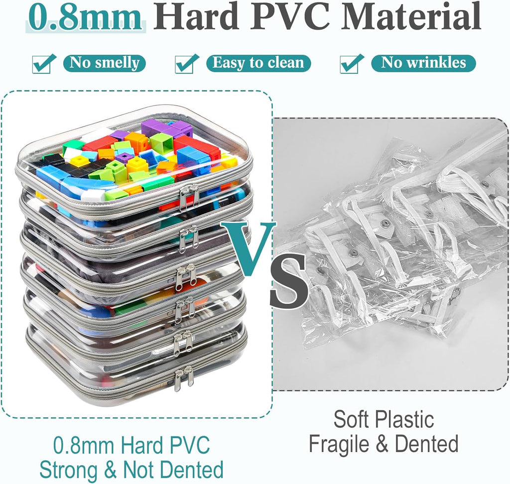 Sanwuta 6 Pcs Clear Hard Zipper Case Hard Plastic Zipper Pouches Transparent Makeup Bag Pencil Pouches for Travel Snacks Christmas Trinket Storage Organizer Box(Gray,9.84 x 7.87 x 2 Inch)