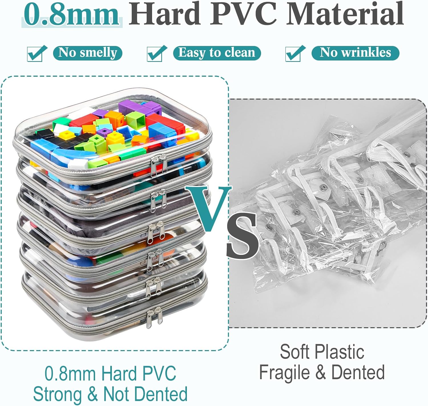 Sanwuta 6 Pcs Clear Hard Zipper Case Hard Plastic Zipper Pouches Transparent Makeup Bag Pencil Pouches for Travel Snacks Christmas Trinket Storage Organizer Box(Gray,9.84 x 7.87 x 2 Inch)