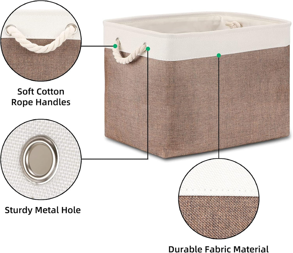 Bidtakay Large Storage Baskets with Handles for Organizing 16" x 11.8" x 11.8" Rustic Shelf Baskets [2-Pack] Foldable Clothes Baskets Fabric Collapsible Bins for Closet (White&Earthy Brown)