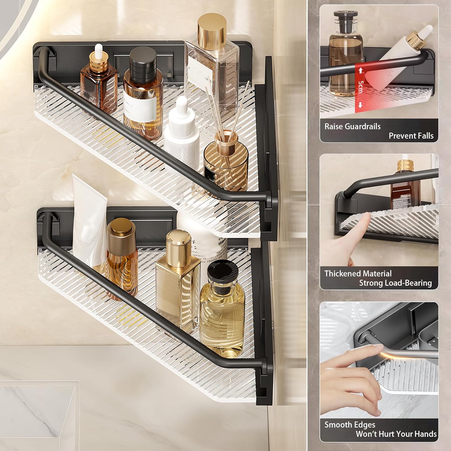 Corner Shower Caddy, 4 Pack Adhesive Bathroom Shelves，Acrylic Shower Shelf Rack, No Drilling Bathroom Organizers and Storage Racks,Black (4 Pack)