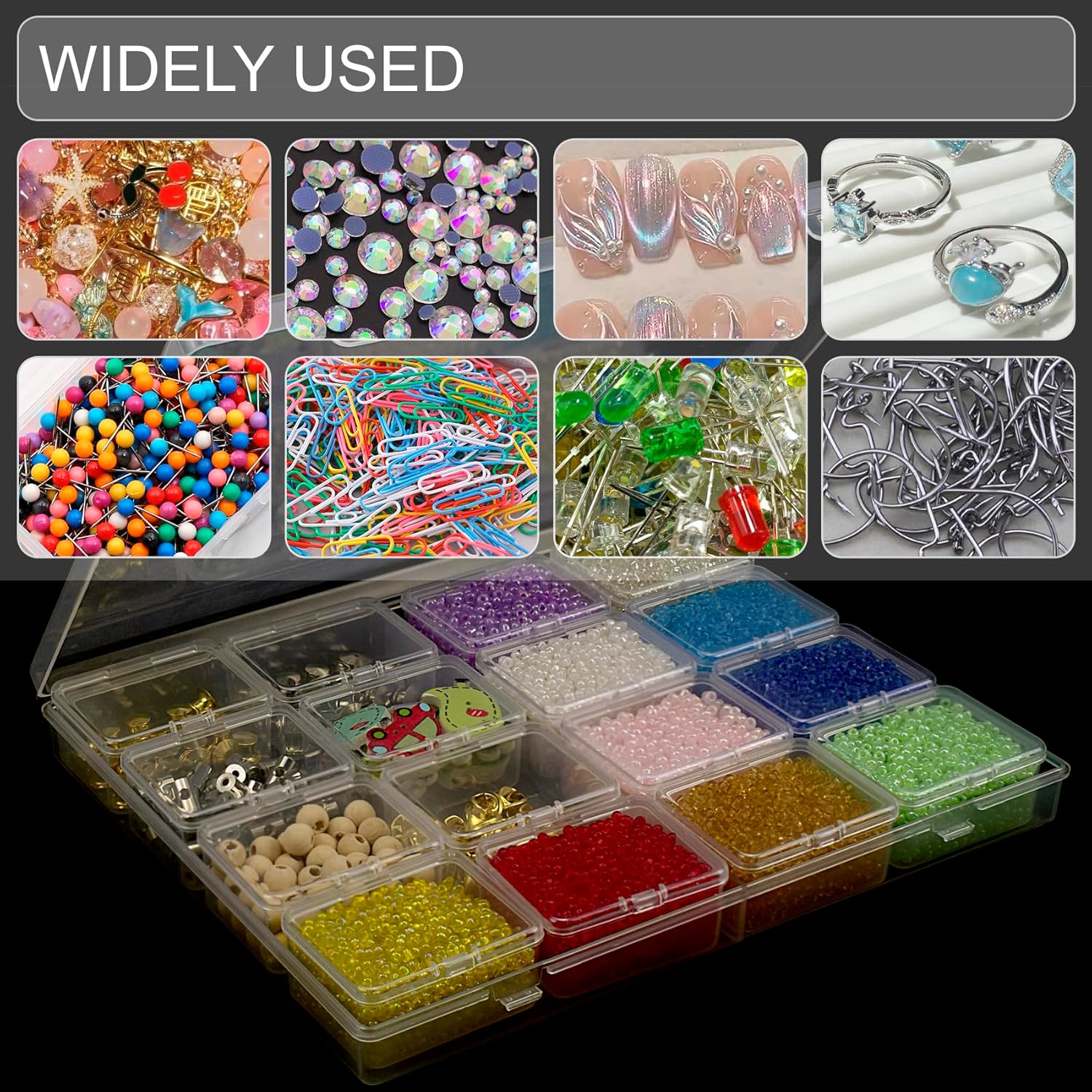 ZIIYAN Bead Storage Containers - 64 Clear Plastic Bead Organizer Boxes with Hinged Lid, Craft Organizers and Storage for Diamond Painting Art, Small Parts, Jewelry Charms