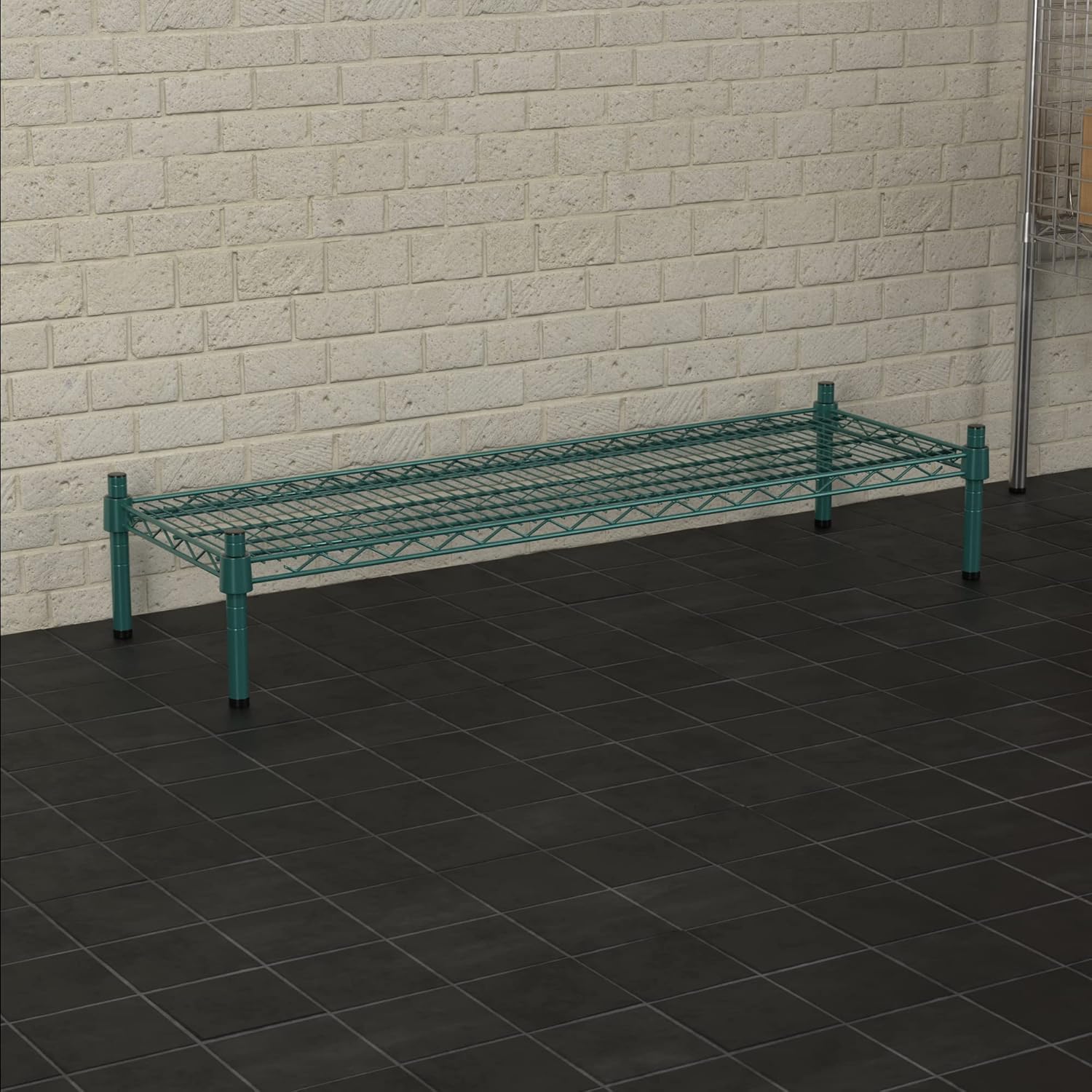 14" x 42" NSF Green Wire Stationary Dunnage Storage Rack with 8" Posts Ideal for Commercial Kitchen Home Garage Warehouse Shelters