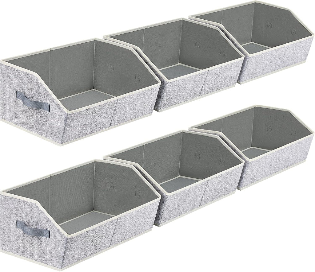 Closet Organizers Bins 6 Packs - Large Closet Shelf Organizer with Handles, Fabric Trapezoid Storage Bins, Collapsible Storage Cubes for Clothes, Towels, Light Gray
