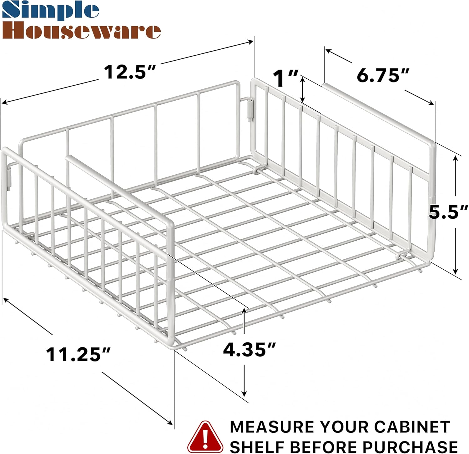 Simple Houseware Under Shelf Basket, White