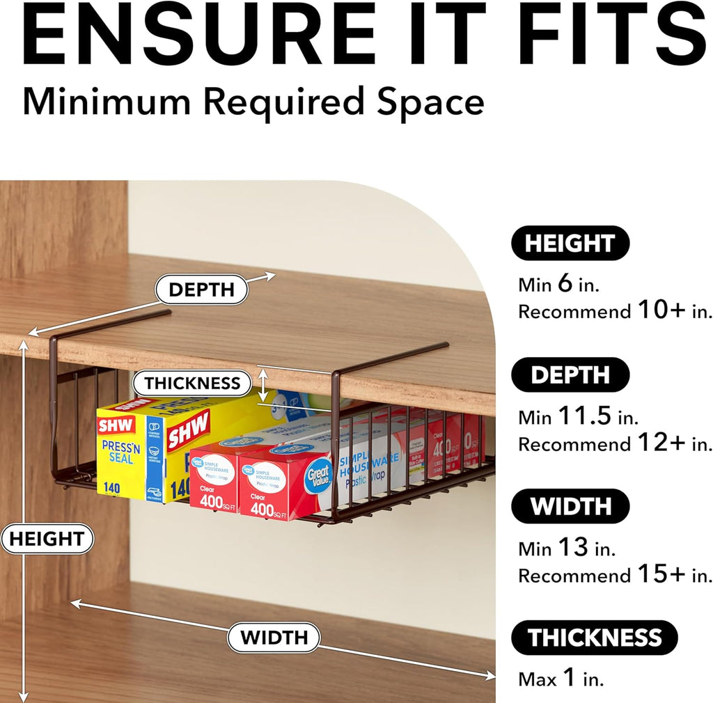 Simple Houseware Under Shelf Basket, Bronze - 2 Pack