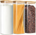 2.2 Qt Square Glass Storage Containers with Lids, Clear Food Storage Container Jar with Sealing Bamboo Lid Storage Containers for Pasta, Oats, Coffee, Flour, Sugar (Square -3Pack)
