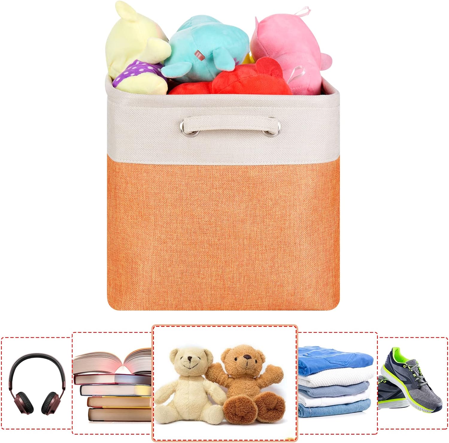 Fabric Cube Storage Boxes Foldable Storage Bins 13-Inch Orange and Beige Patchwork Storage Baskets Cube Storage Bins with Handle Cube Inserts Storage for Home and Office Supplies 3 Pcs/Pack, Sy-1