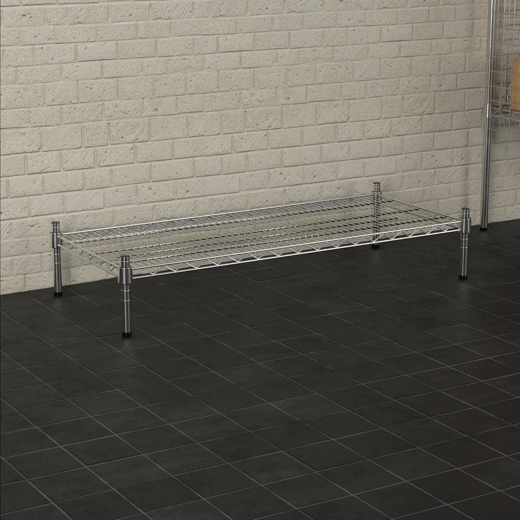 18" x 42" NSF Chrome Wire Stationary Dunnage Storage Rack with 8" Posts, Ideal for Commercial Kitchen, Home, Garage, Warehouse, Shelters