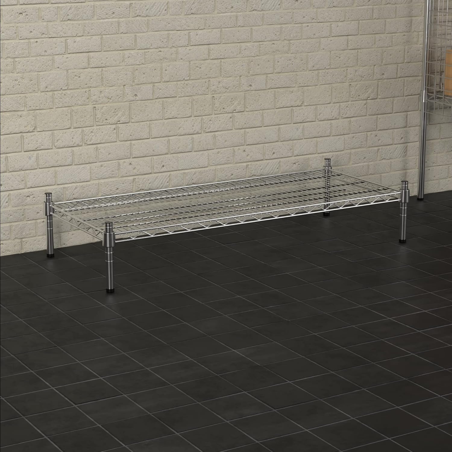 18" x 42" NSF Chrome Wire Stationary Dunnage Storage Rack with 8" Posts, Ideal for Commercial Kitchen, Home, Garage, Warehouse, Shelters